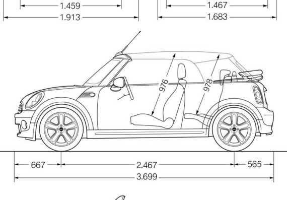 Mini Cooper Cabrio 2009 (Мини Купер Кабрио 2009) - чертежи (рисунки) автомобиля